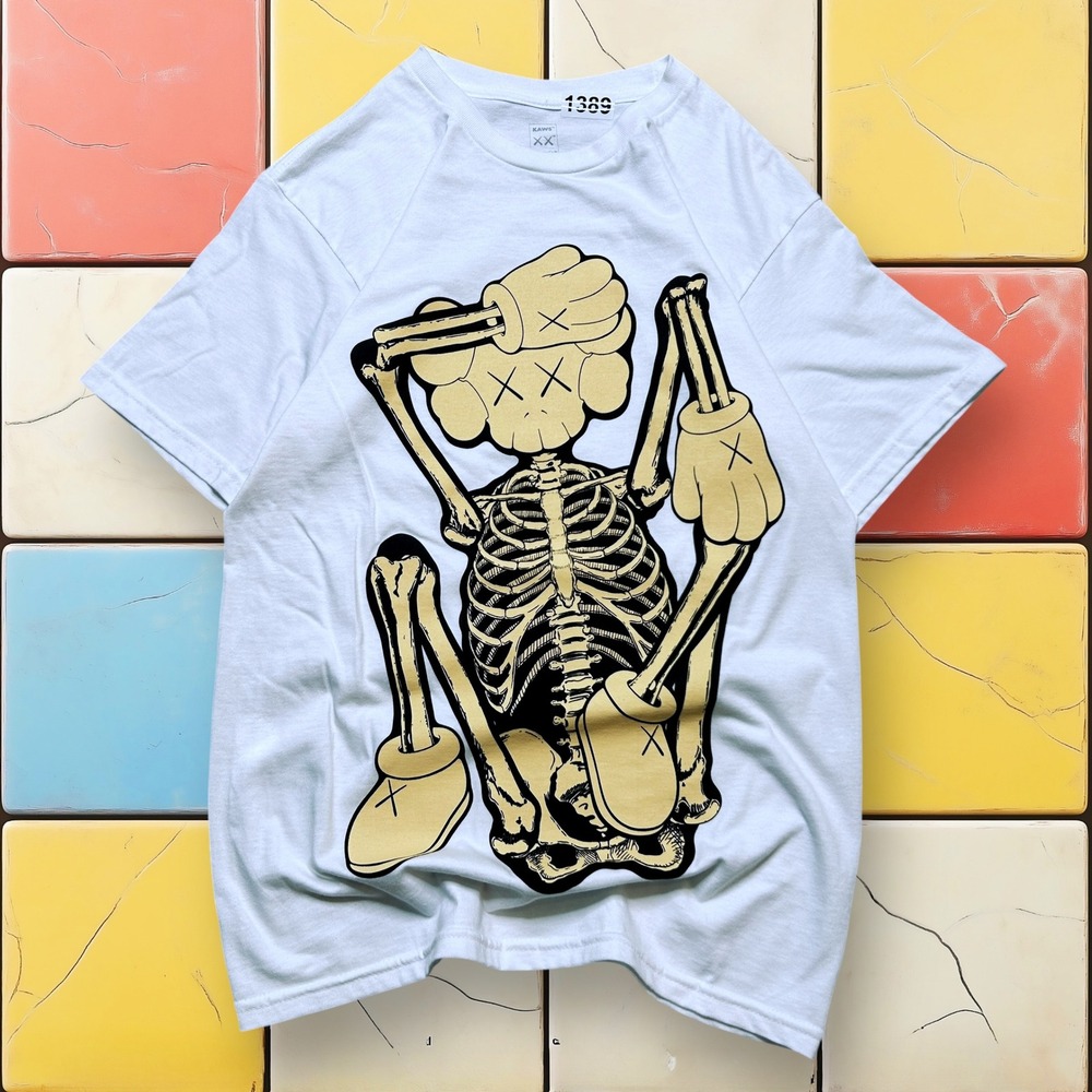 KAWS Skeleton New Fiction Bone Tee 2021 SS01 Men S White Graffiti Art Companion